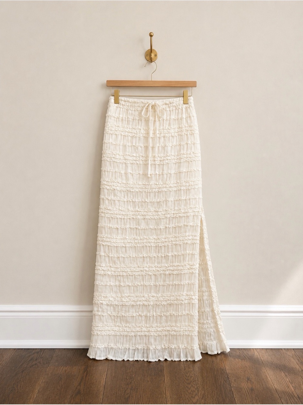 Honey Mango Ivory Textured Maxi Skirt Size S
